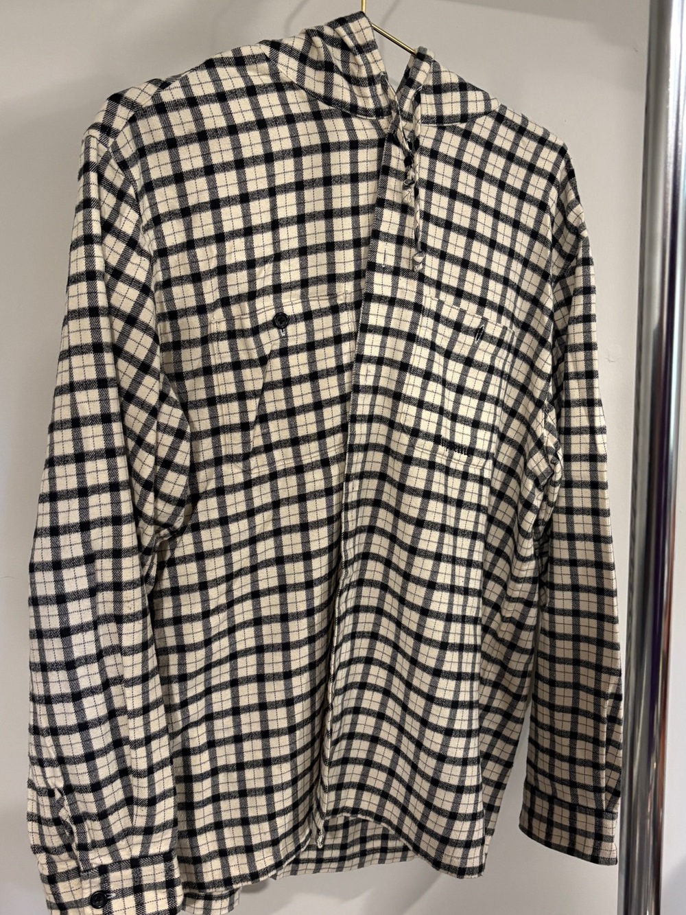 Supreme Black & Cream Plaid Hooded Flannel Shirt